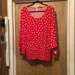 Plus size polka dot wide sleeve smoked bottom top